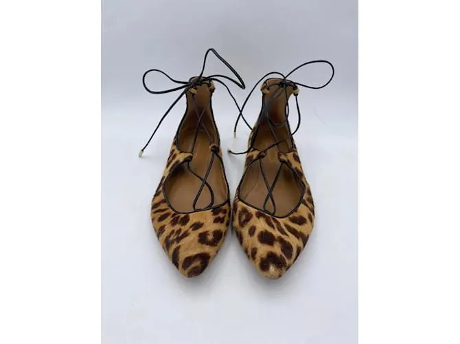 AQUAZZURA Bailarinas T.UE 38 Piel de becerro estilo potro Castaño 