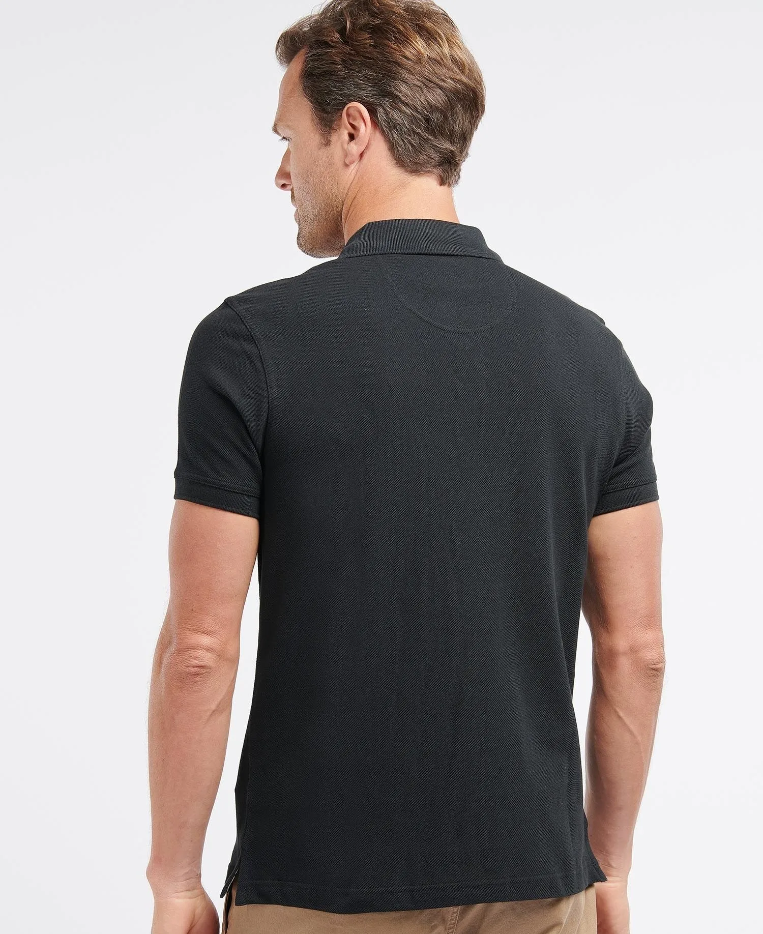 BARBOUR TARTAN PIQUE POLO BLACK & STONE