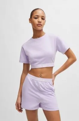 Camiseta de algodón con cuello redondo y logos en la cintura
