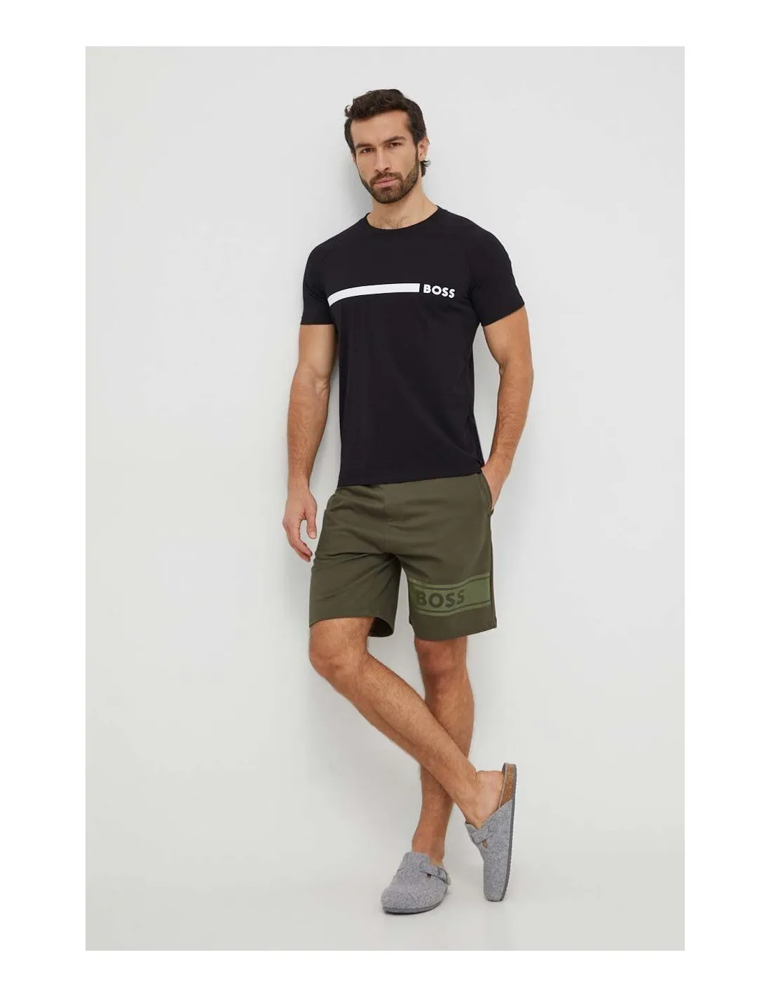 Camiseta de algodón con raya y logo de Boss