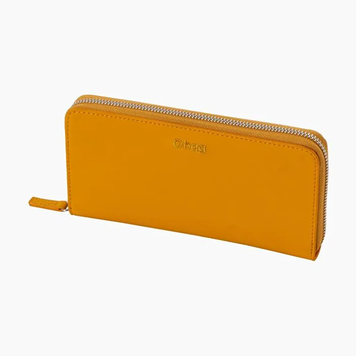 Cartera de piel y tejido de goma con cremallera ocre O wally