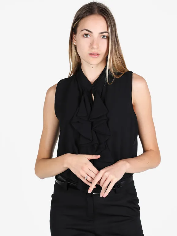 Daystar Blusa de mujer sin mangas con volantes