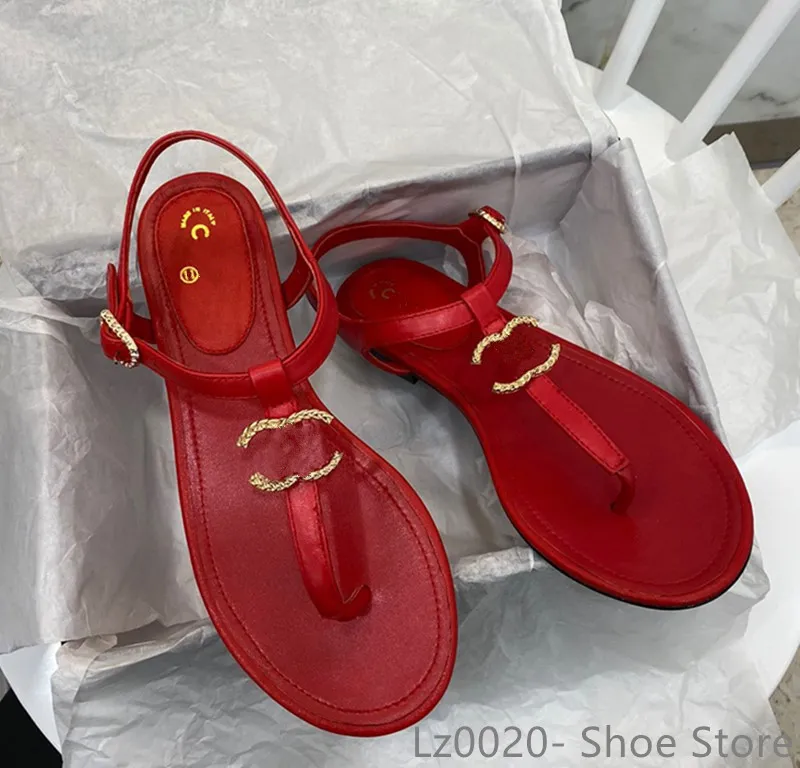 Diseñador de moda francés Zapatillas de mujer Zapatos planos con punta abierta Verano T Atar Zapatos de marca para mujer Playa C