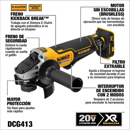 Miniesmeril angular inalámbrico DeWalt DCG413B-B2 amarillo 800 W mas accesorio