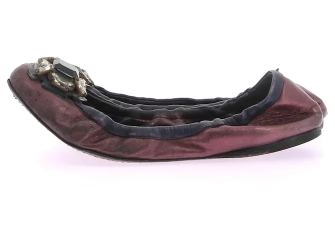 MIU MIU Bailarinas T.UE 39 Cuero Púrpura 