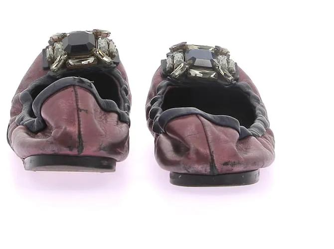 MIU MIU Bailarinas T.UE 39 Cuero Púrpura 