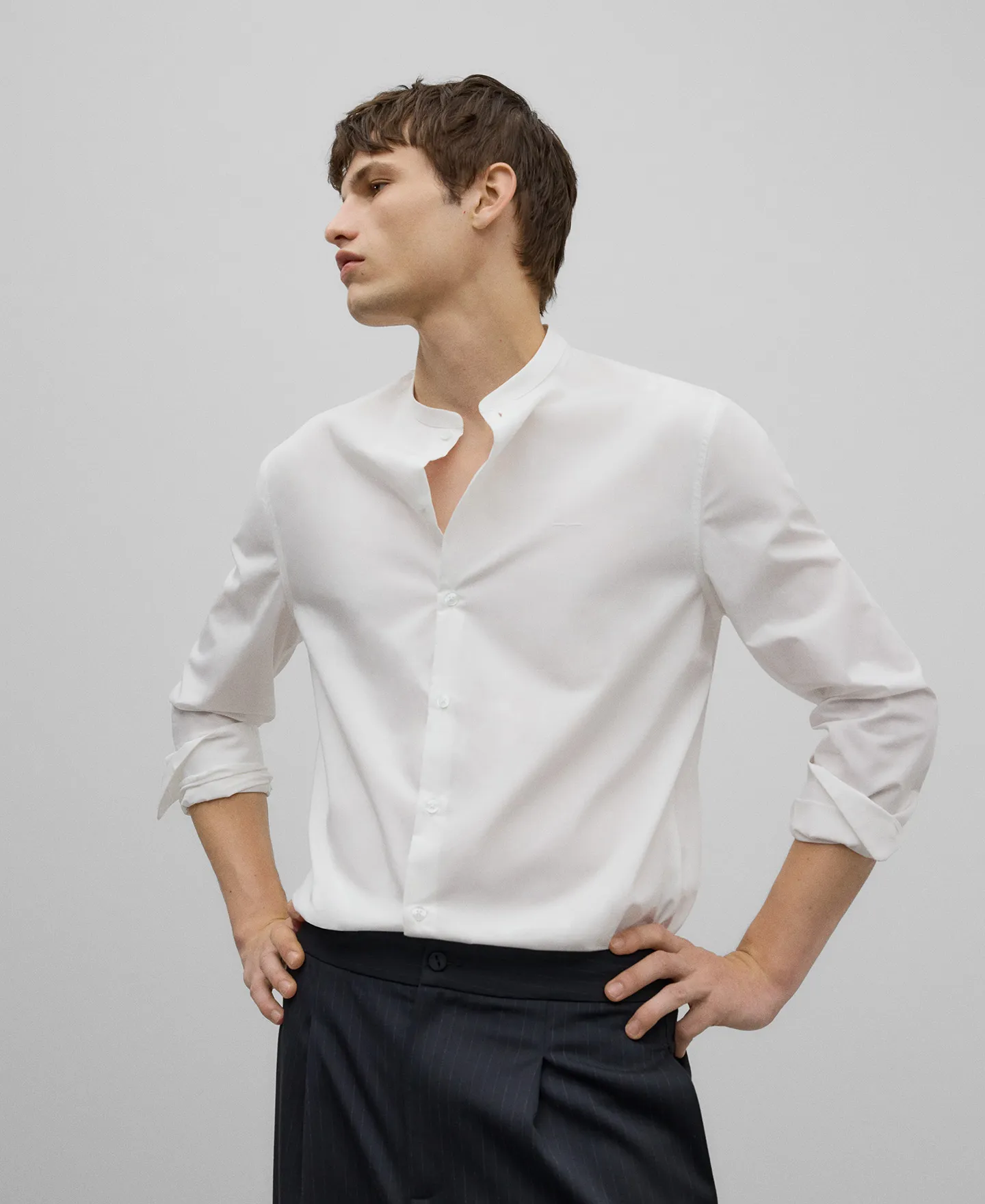Poplin Mandarin collar shirt man