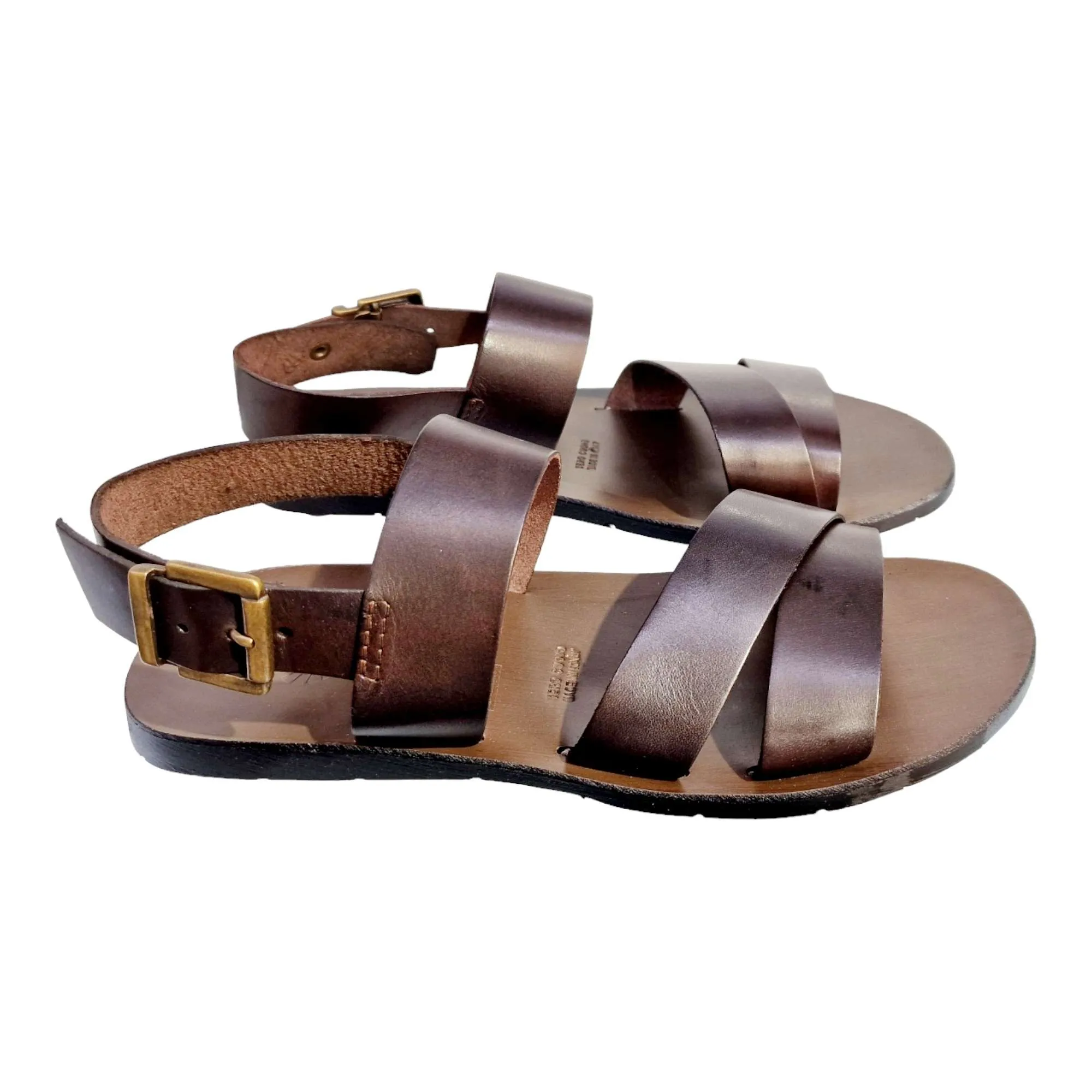 SANDALIAS HOMBRE DOBLE TIRA CON TALÓN MARRÓN MARRÓN