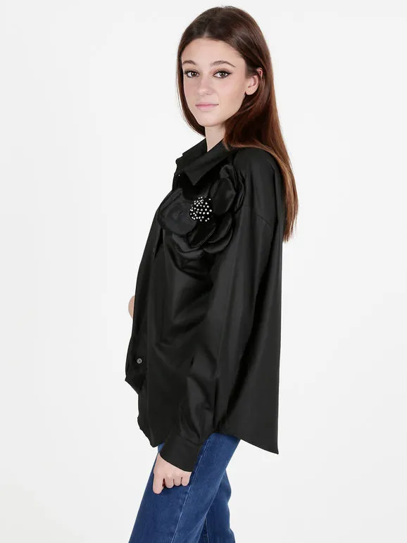 Solada Camisa de mujer oversize con flor joya aplicada