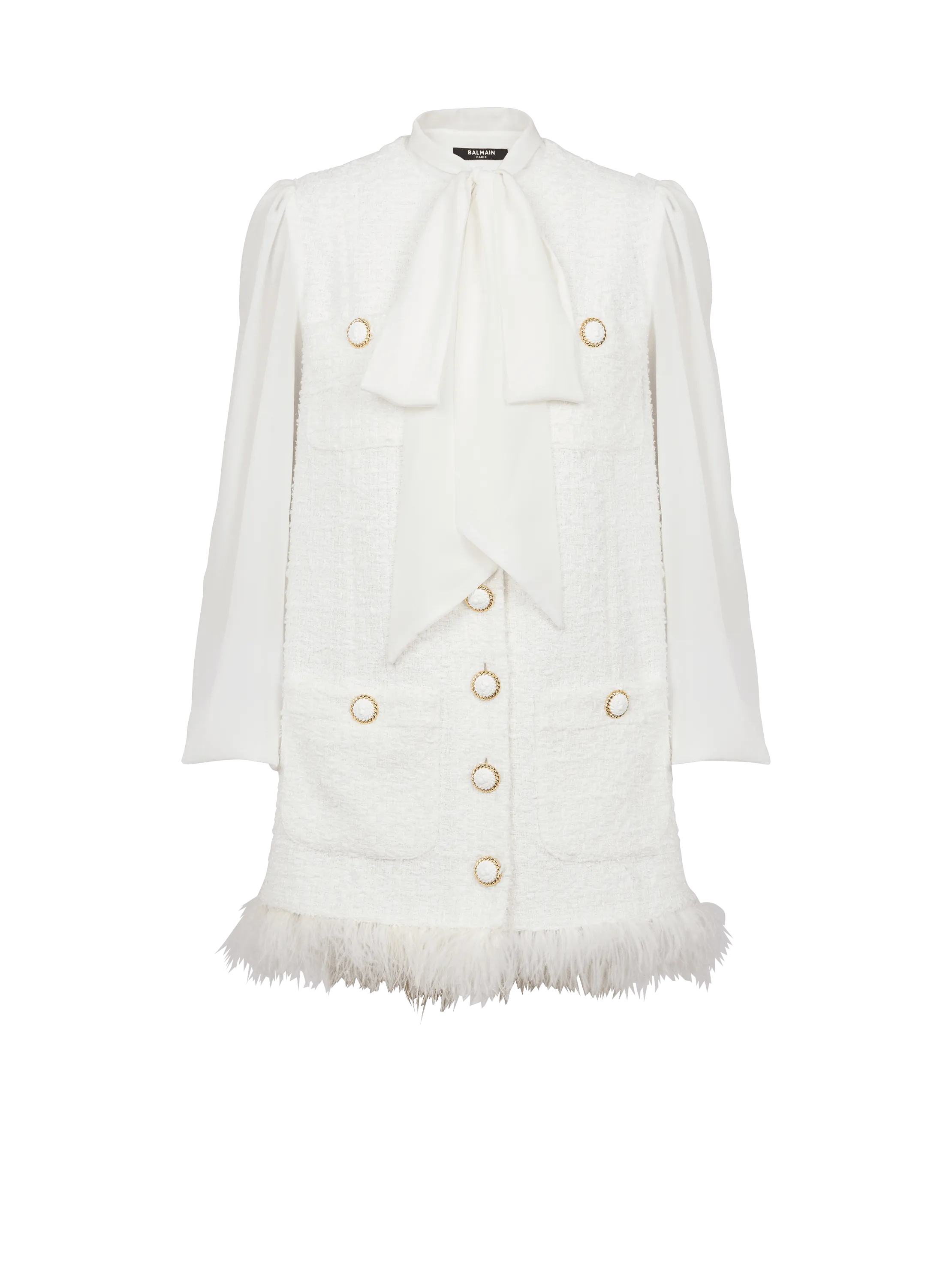 Vestido de tweed con cuello lavallière